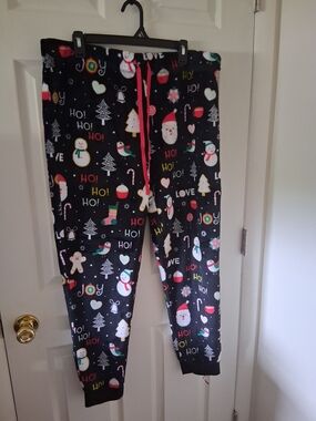 Secret Treasures Black Holiday Fleece Pajama Pants with Multicolor Print